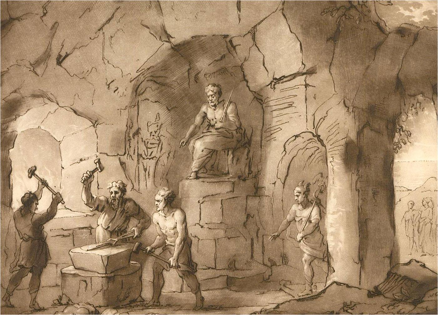 Richard Earlom nach Lorrain - 1802 Radierung, Liber Vertatis Landschaft Nr. 7 (Braun), Interior Print, von Richard Earlom after Lorrain