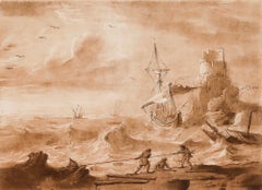 Richard Earlom d'après Claude Lorrain - Gravure sur cuivre de 1774, « Une tempête au large des côtes »