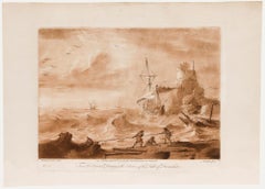 Richard Earlom d'après Claude Lorrain - Gravure sur cuivre de 1774, « Une tempête au large des côtes »