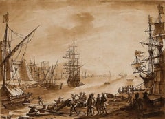 Richard Earlom d'après Claude Lorrain - 1774, gravure à l'eau-forte, « Scène portuaire »