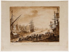 Richard Earlom d'après Claude Lorrain - 1774, gravure à l'eau-forte, « Scène portuaire »