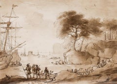 Richard Earlom d'après Claude Lorrain - Gravure sur cuivre de 1802, « Le débarquement d'Énée »
