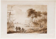 Richard Earlom d'après Claude Lorrain - Gravure sur cuivre de 1802, « Le débarquement d'Énée »