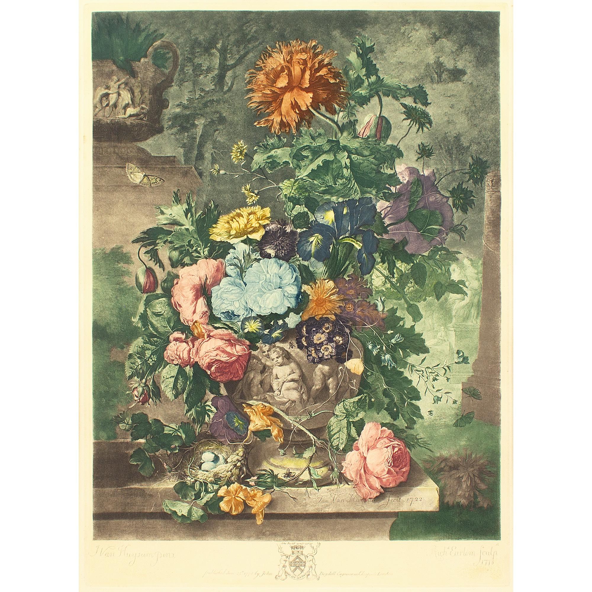 Richard Earlom Después de Jan Van Huysum, Naturaleza muerta con flores 1