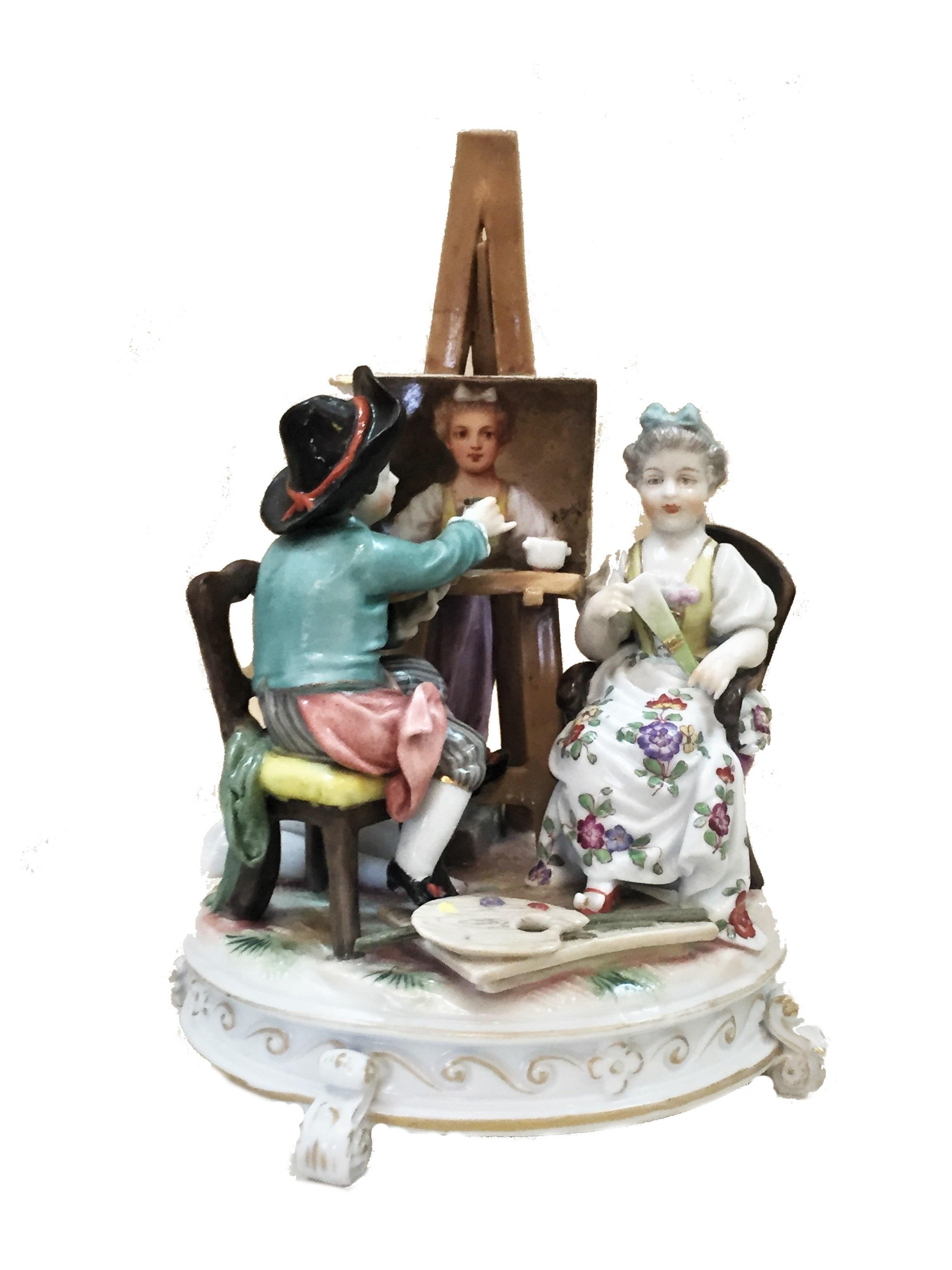 Richard Eckert & Co., an Artist and his Model, German Porcelain Group, ca. 1890s In Good Condition For Sale In New York, NY