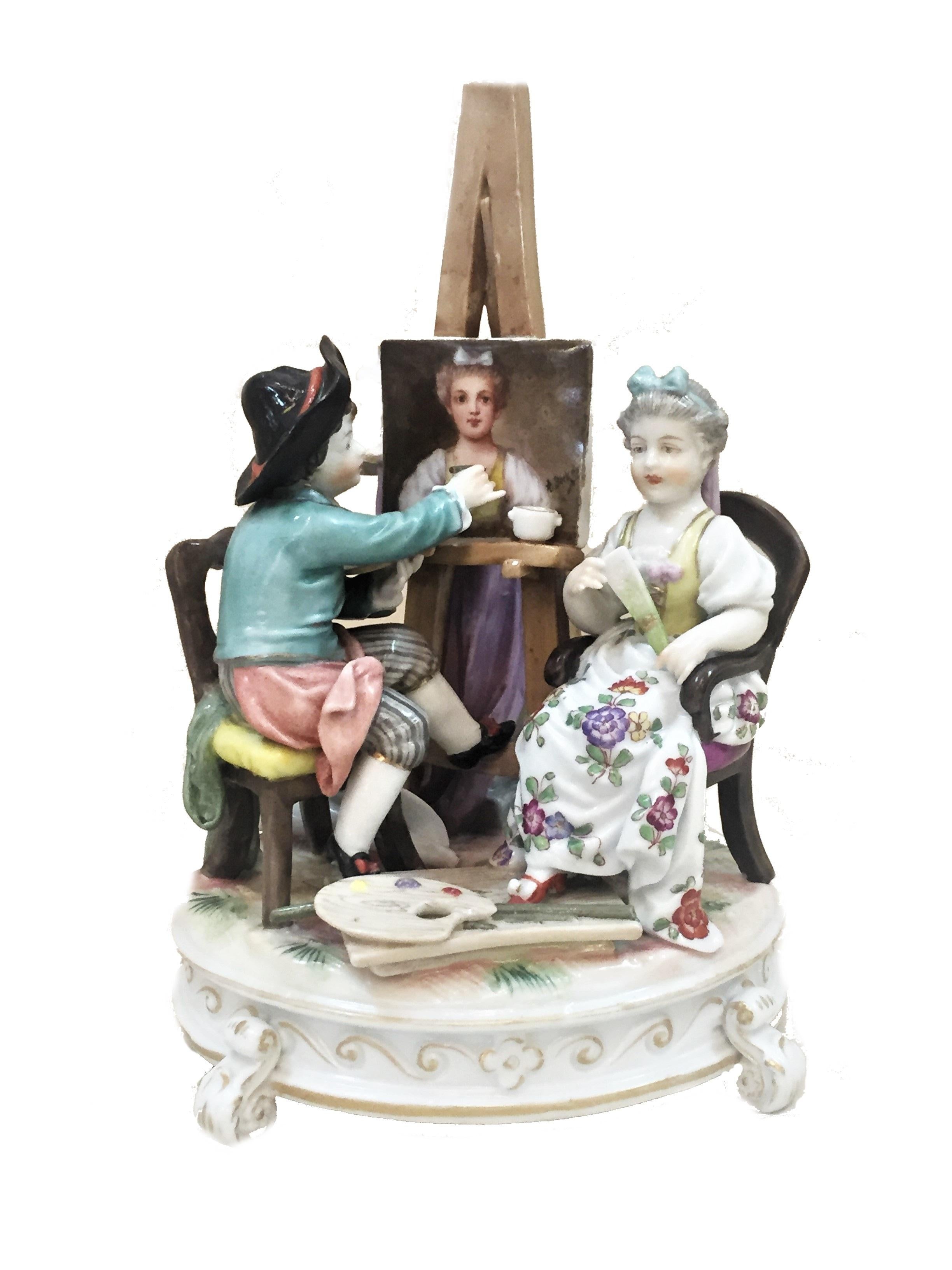 Late 19th Century Richard Eckert & Co., an Artist and his Model, German Porcelain Group, ca. 1890s For Sale