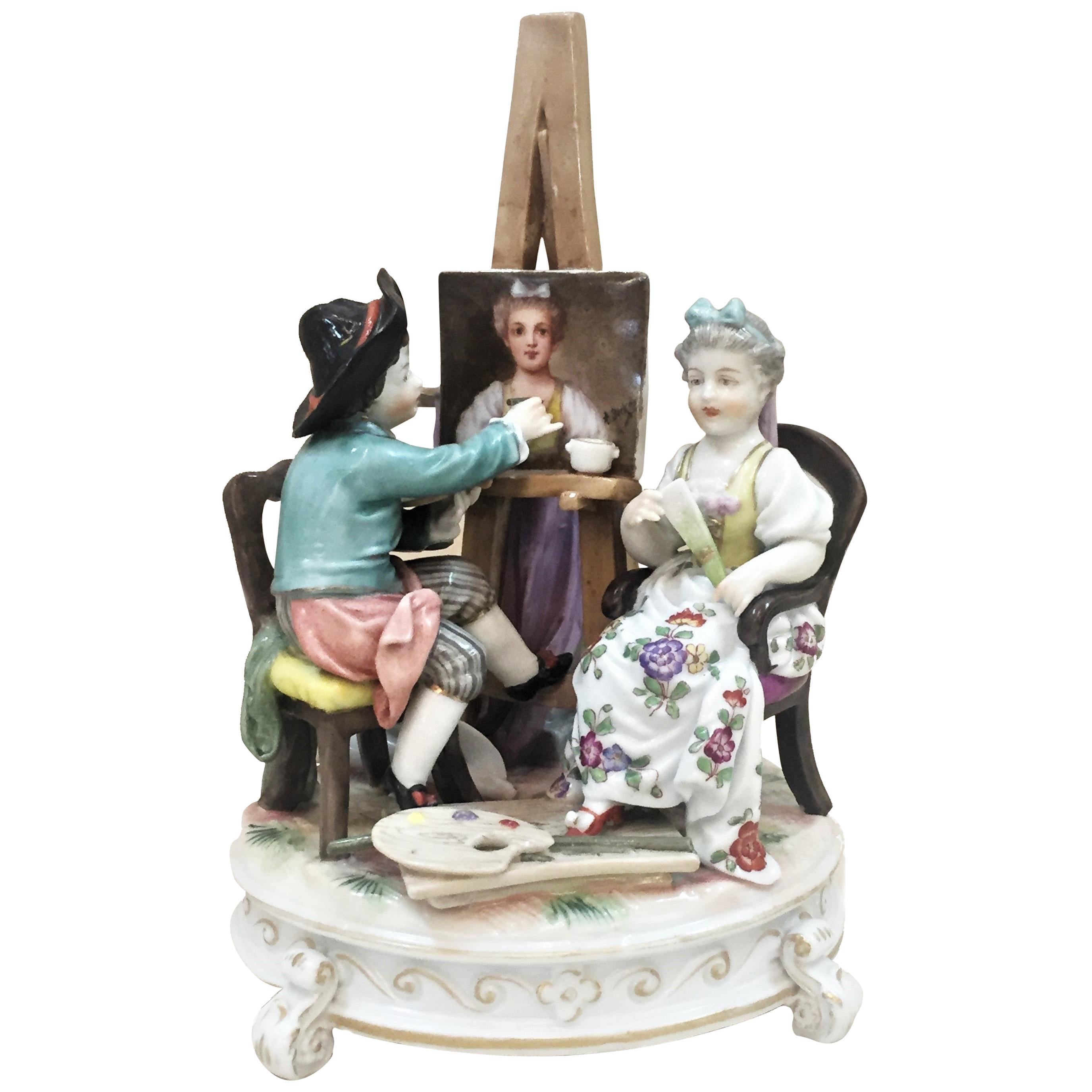 Richard Eckert & Co., an Artist and his Model, German Porcelain Group, ca. 1890s For Sale