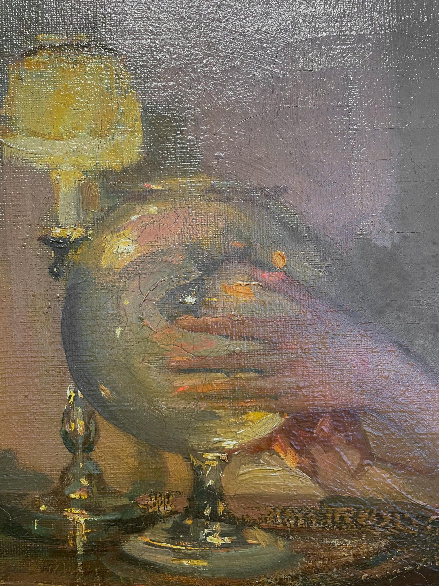 Das Goldfischglas von Richard Miller (1875-1943)
Öl auf Leinwand
37 ½ x 29 ¾ Zoll ungerahmt (95,25 x 75,565 cm)
46 ⅝ x 36 ¼ Zoll gerahmt (118.428 x 97.155)
Signiert unten rechts

Beschreibung:
Richard E. Miller war ein amerikanischer Impressionist,