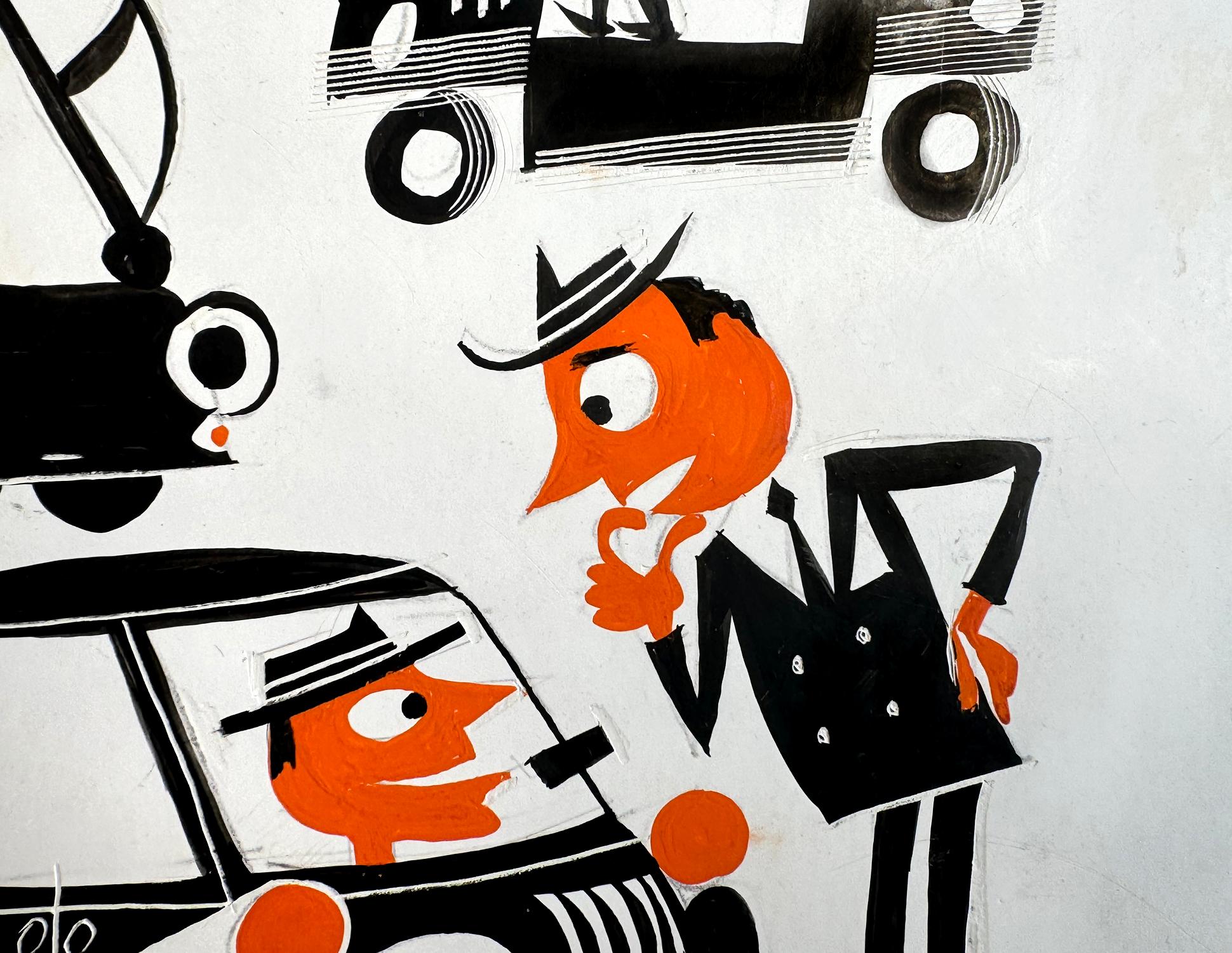 Automobili, auto pazze Autobahn - Illustrazione di metà secolo - Painting Outsider Art di Richard Erdoes