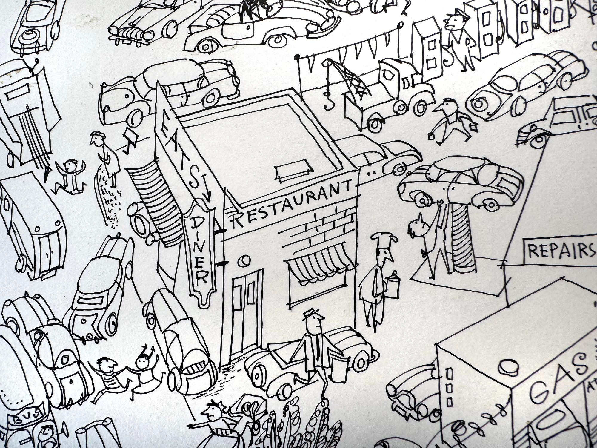 Expressway Proposal über Norman Rockwell Town aus der Mitte des Jahrhunderts im Angebot 1