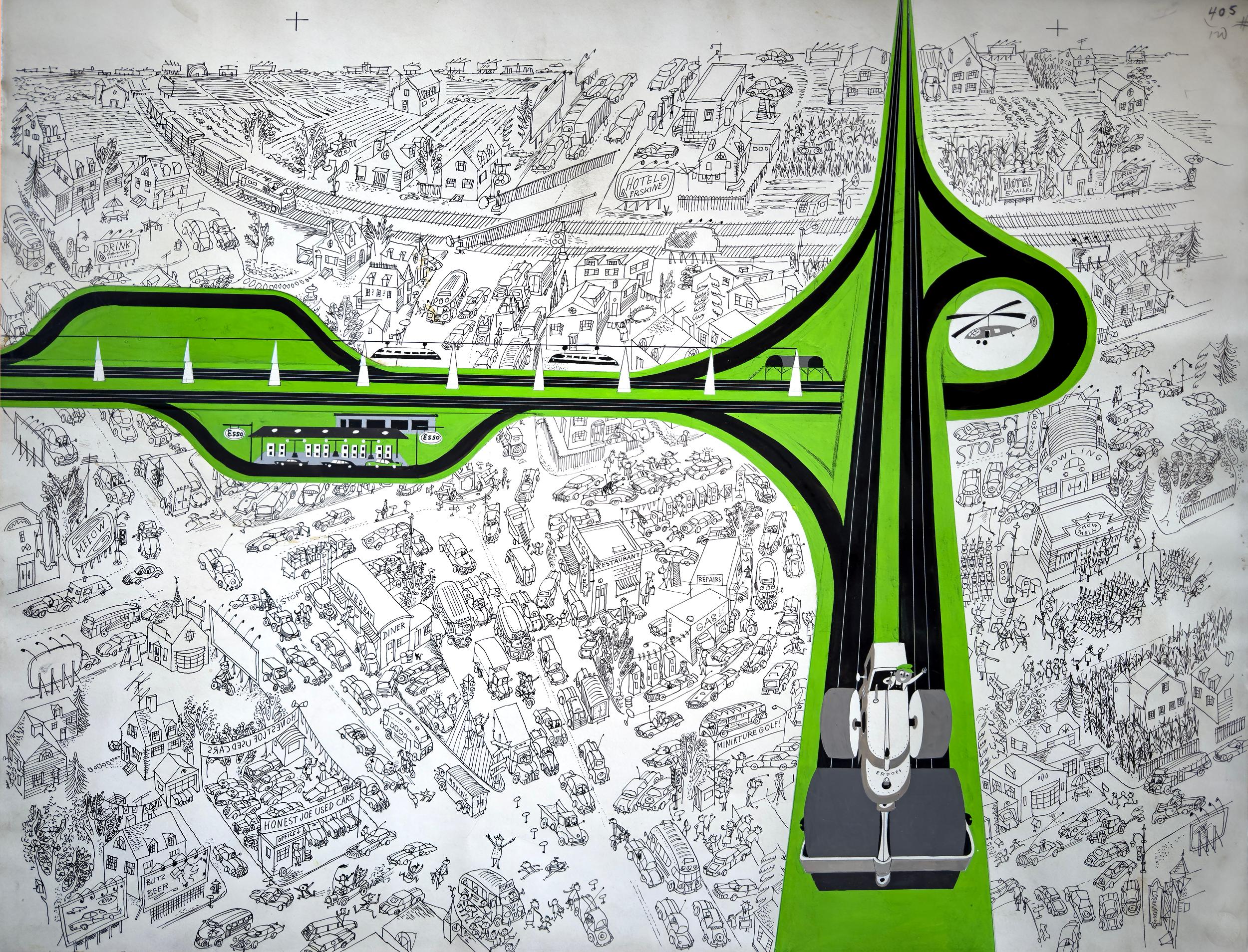 Mid Century Expressway Proposal Over Norman Rockwell Town