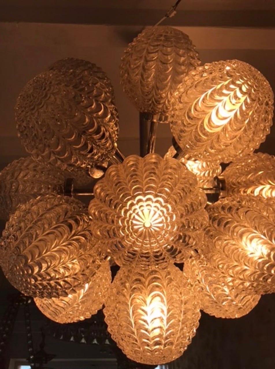 Vetro Lampadario Richard Essig  19 grandi globi di vetro Sputnik Space Age, Germania 1960 in vendita