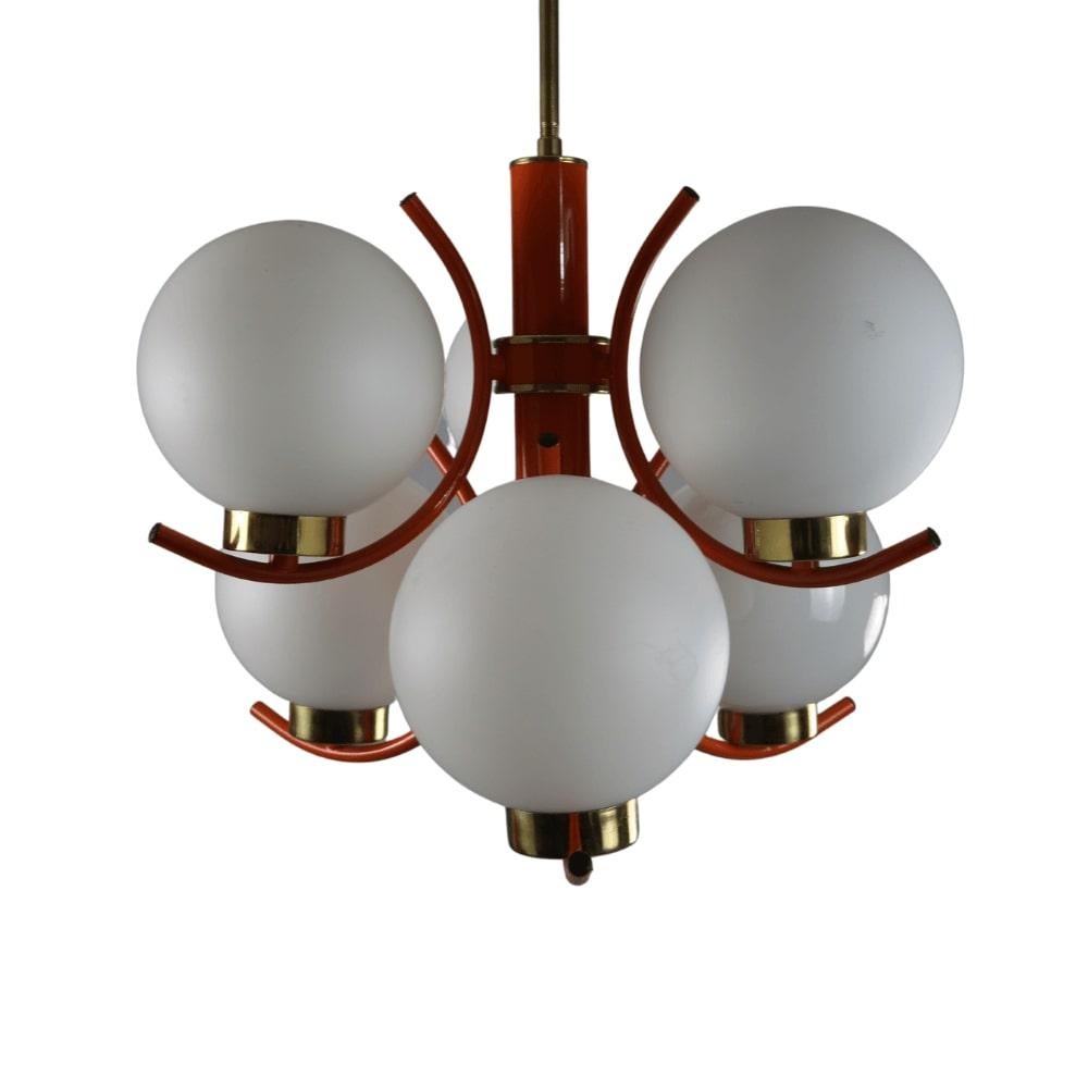 German Richard Essig Space Age Design Sputnik hanging lamp - orange, gold - For Sale