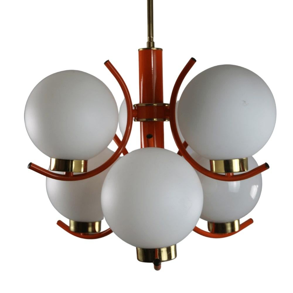 Richard Essig Space Age Design Sputnik hanging lamp - orange, gold - In Good Condition For Sale In Budapest, HU