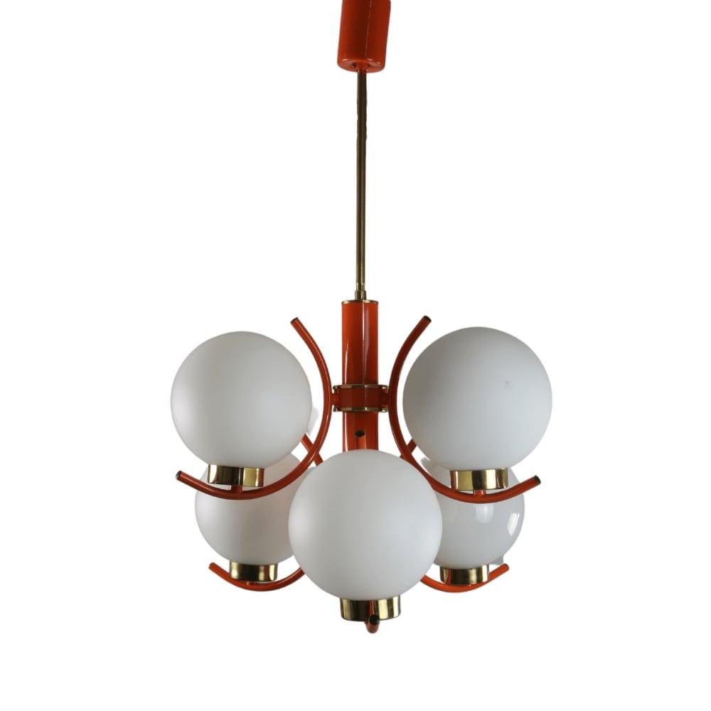 Metal Richard Essig Space Age Design Sputnik hanging lamp - orange, gold - For Sale