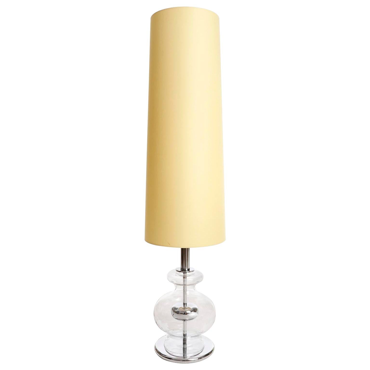 Richard Essig Table Floor Lamp, Glass Chrome Yellow Shade, 1970 For Sale