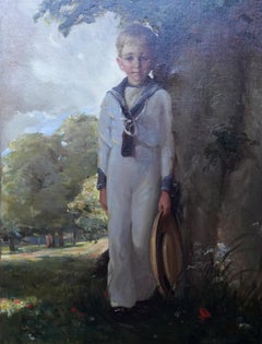 Portrait of a Young Sailor Boy in a Landscape - British 1916 art oil painting