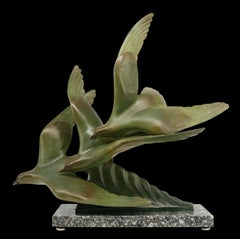 Richard FATH French Art Deco Bronze 3 Seagulls Sculpture, 1930s