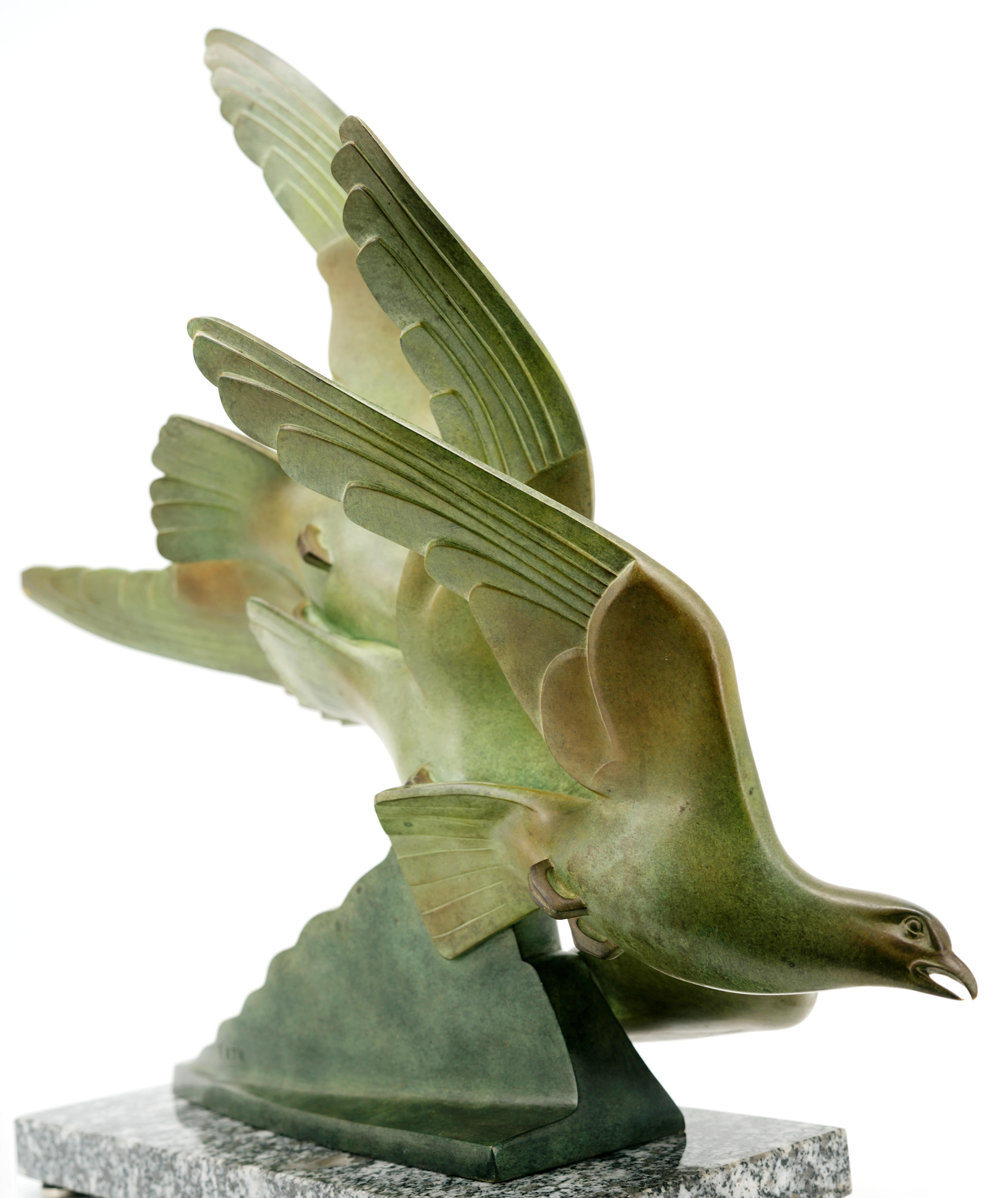 Richard FATH French Art Deco Bronze 3 Seagulls Sculpture, 1930s For Sale 4