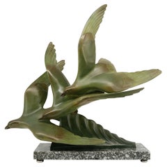 Richard FATH French Art Deco Bronze 3 Seagulls Sculpture, 1930s