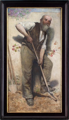 Antique Richard Faulhammer, The Gardener, Oil Painting 