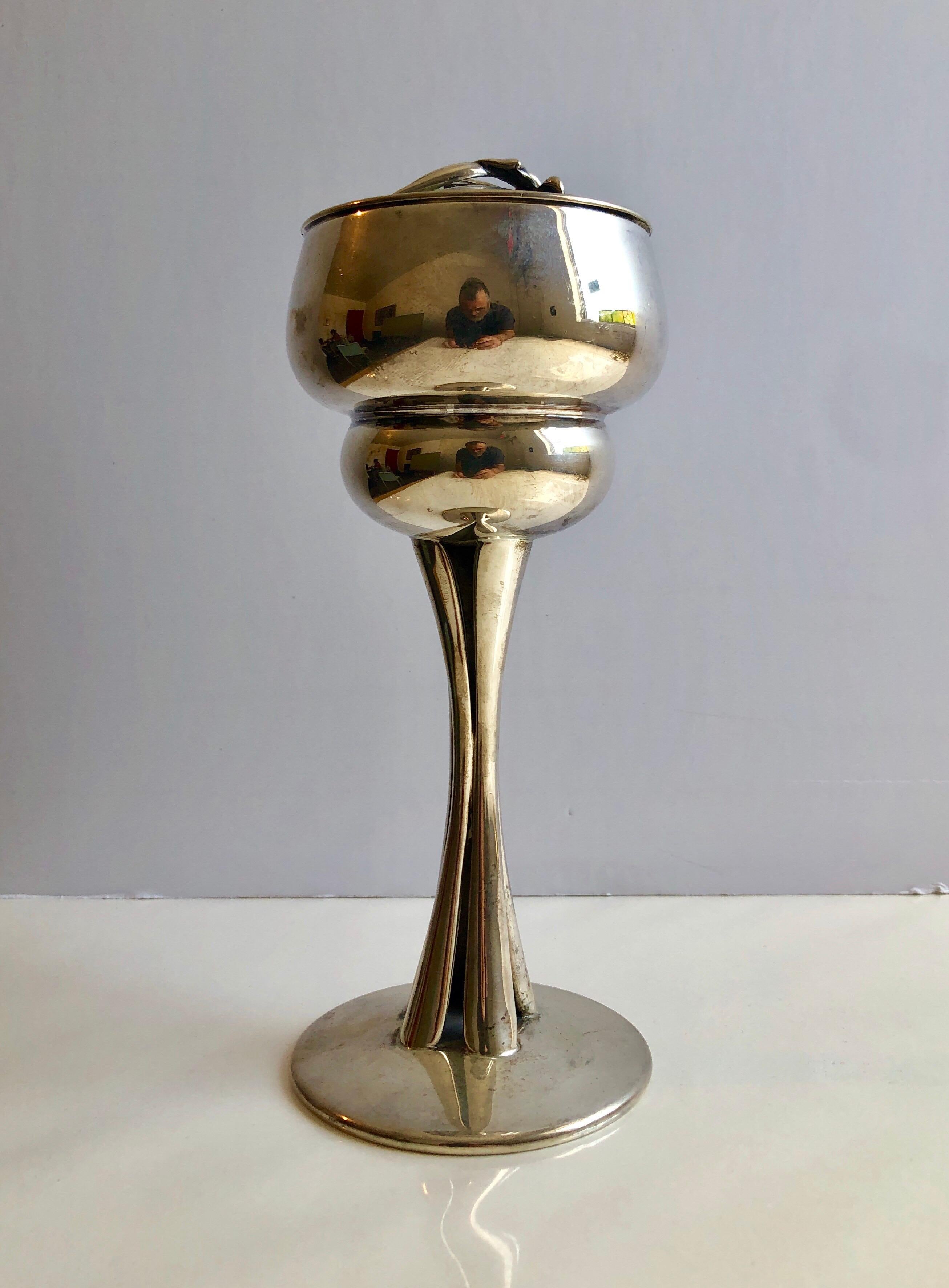 Sterling Silver Gilt Kiddush Cup Lidded Sculpture, Artist Designed Fine Judaica 5