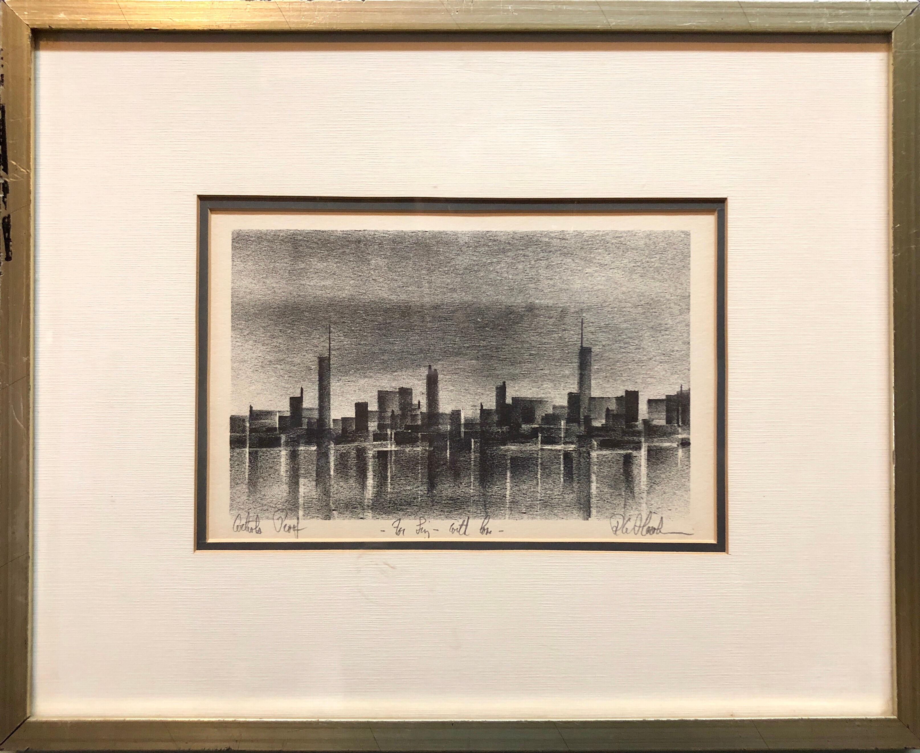 Cityscape Lithograph Chicago Modernist - Painting by Richard Florsheim