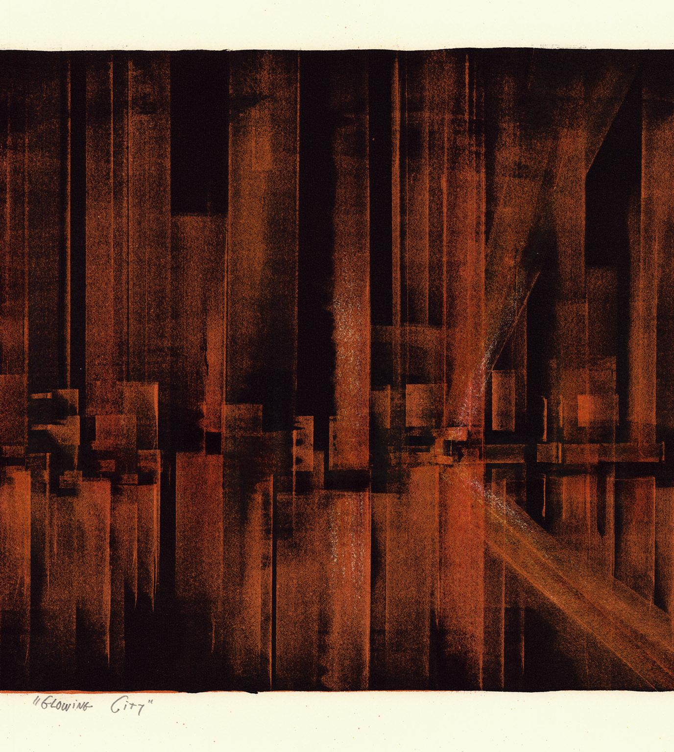 Richard Florsheim created this color lithograph entitled “Glowing City” in 1969 in an edition of 250 pieces. Published by Associated American Artists and printed by Mourlot Press, Paris, this impression is signed and inscribed “Artist Proof.” It is