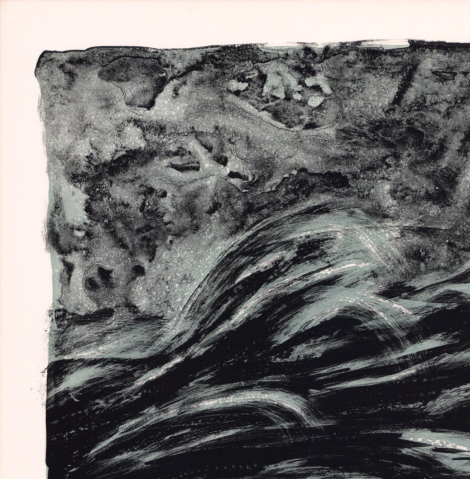 Richard Florsheim created this color lithograph entitled “Waves” in 1973 in an edition of 50 pieces.  Printed by Mourlot Press, Paris, this impression is signed and inscribed “3/50” – the third print of fifty. It is in good condition with full