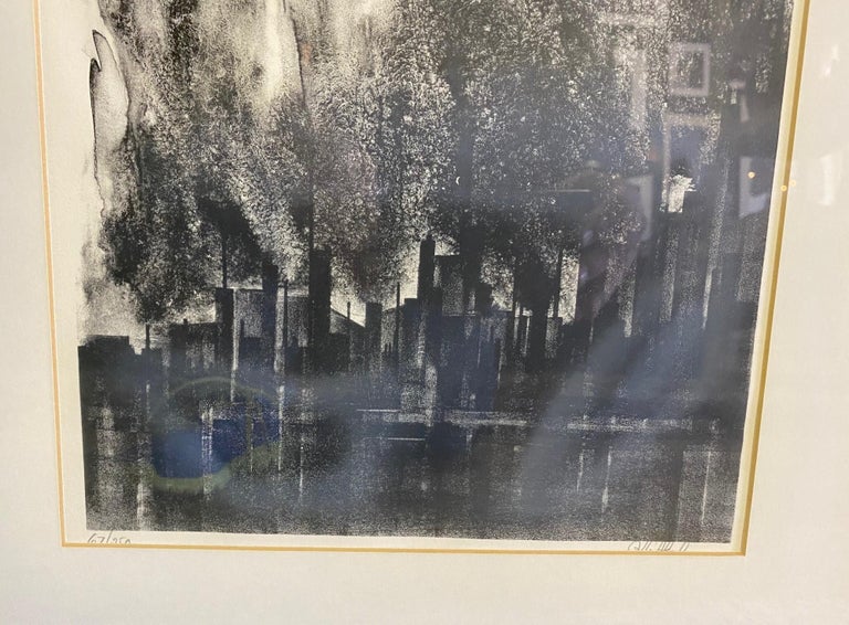 American Richard Florsheim Signed Limited Edition Cityscape Lithograph Blast Furnaces For Sale