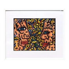 "Alice in Wonderland" Contemporary Colorful Yellow and Peach Figurative Abstract