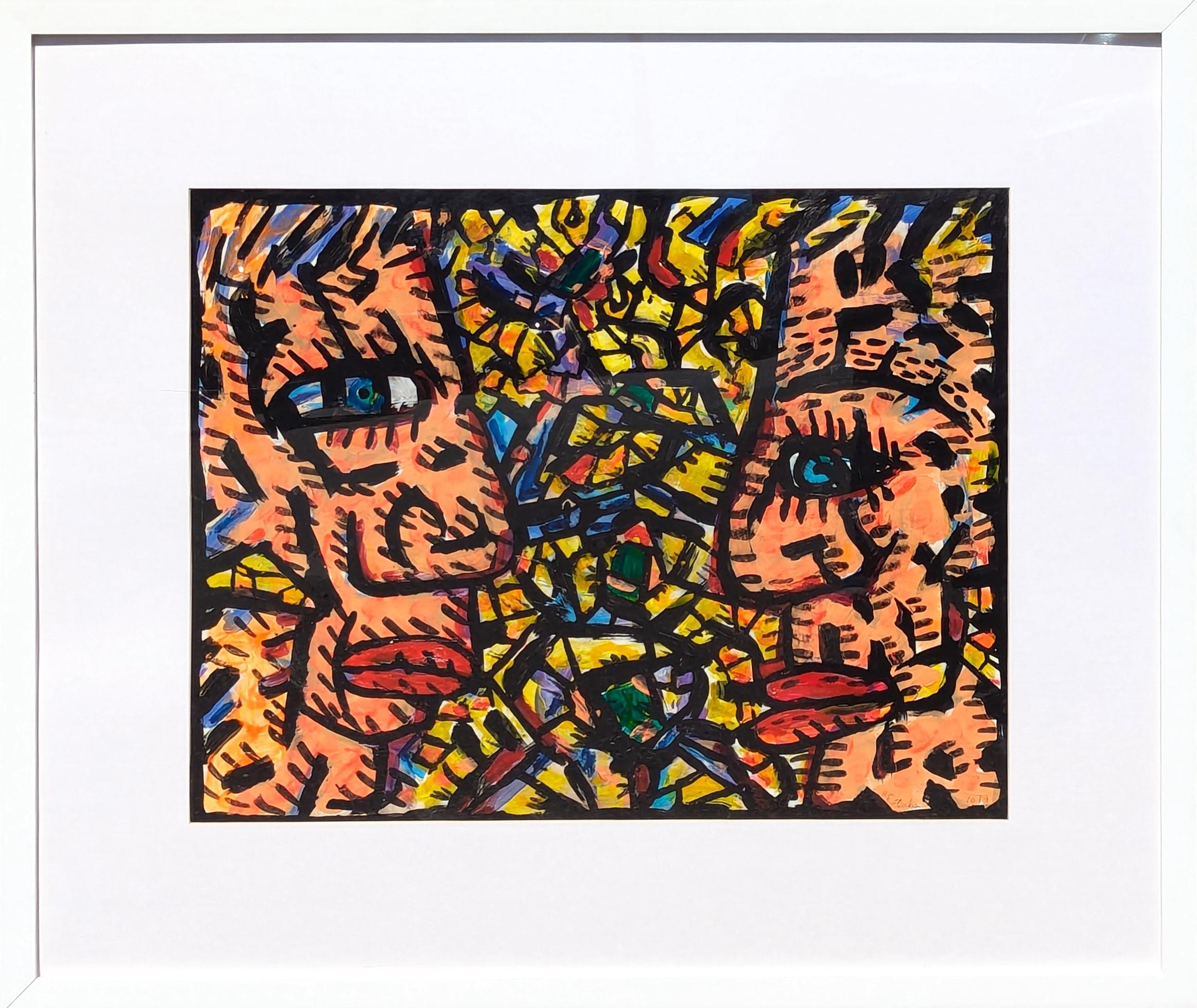 Figurative Painting de Richard Fluhr - "Alicia en el País de las Maravillas" Abstracto Figurativo Contemporáneo Amarillo y Melocotón