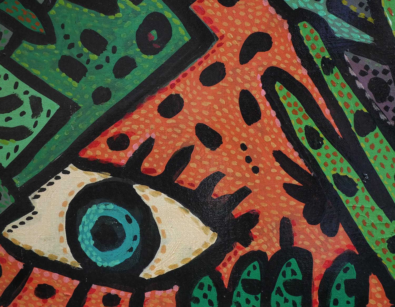 L'argent du sang ? Peinture contemporaine abstraite orange, verte et marron en vente 3