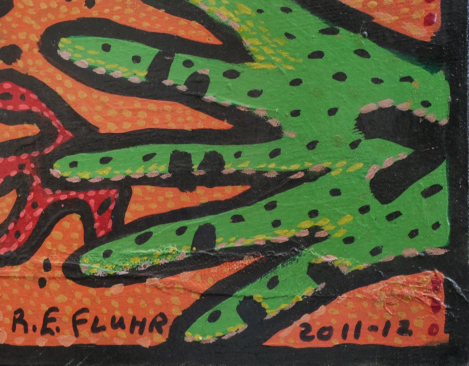“Bloody Money?” Orange, Green, and Brown Abstract Contemporary Painting For Sale 6