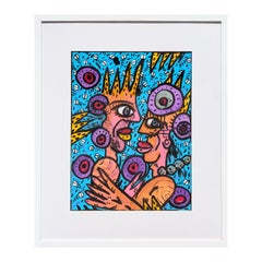 "How Old Are You?" Contemporary Colorful Pink and Blue Figurative Abstract