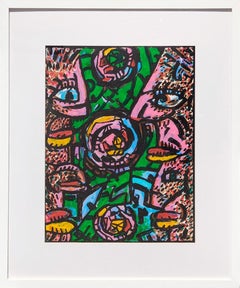 "We are Refracted" Contemporary Colorful Pink and Green Figurative Abstract
