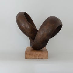 Bronce Moebius V - Escultura Contemporánea en Espiral de Bronce Patinado sobre Base de Roble