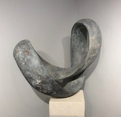Bronze Ravel VII - abstract sculpture in bronze on oak base, contemporary art