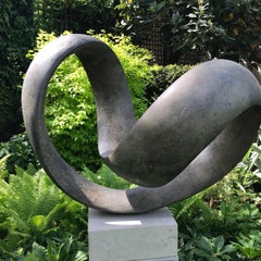 Bronze Ravel VII - abstract sculpture in bronze on oak base, contemporary art