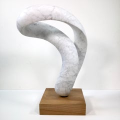 Moebius III - marble sculpture on slate base, contemporary art, minimalist