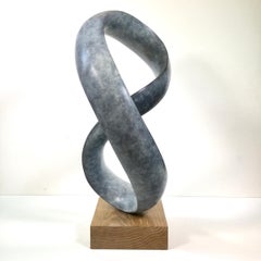 Moebius in Bronze VIII -contemporary bronze sculpture on oak base