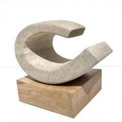 Wave II, 2020, Richard Fox. abstract stone sculpture on oak plinth, carved