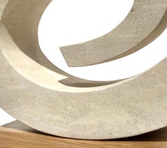 Wave III - abstract stone sculpture on oak plinth, carved, contemporary
