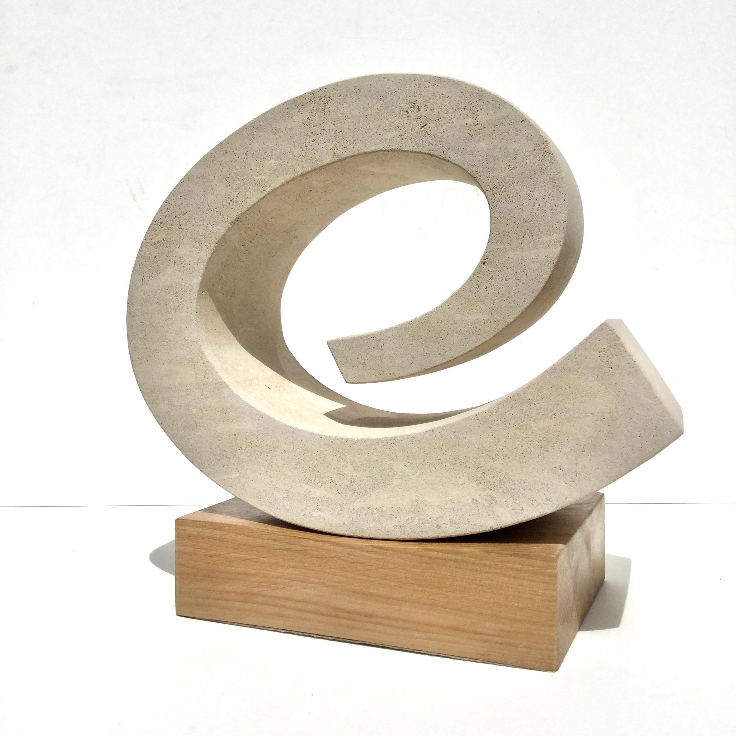 Richard Fox Abstract Sculpture - Wave III - abstract stone sculpture on oak plinth, carved, contemporary