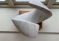 Wave IV Carrara Marble and Oak Base Sculpture by Richard Fox, 2023