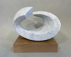 Wave IV Carrara Marble and Oak Base Sculpture by Richard Fox, 2023