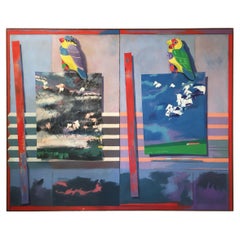 Richard Frank Mated Measure' Pintura Arte Óleo Sobre Lienzo Años 80 Postmoderna Memphis