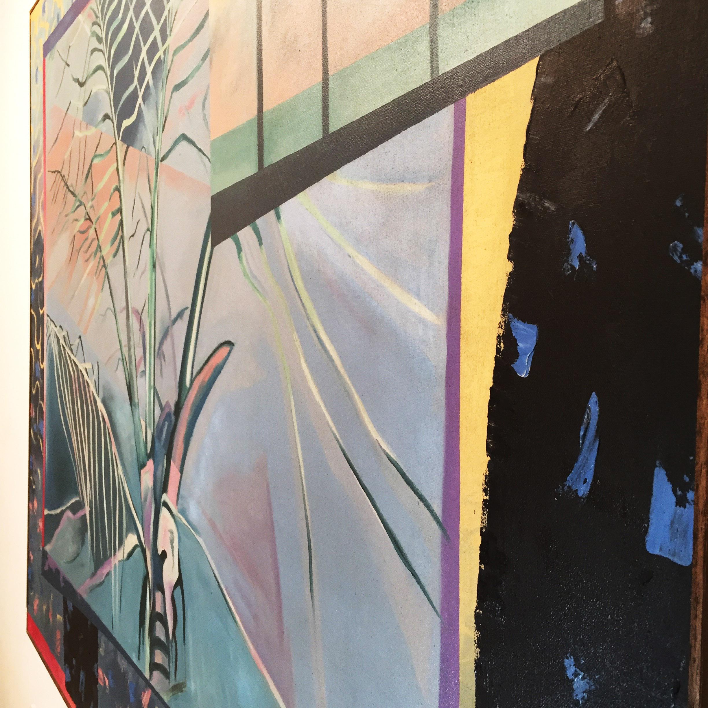 Postmoderne Peinture « Palm's Parade » de Richard Frank, huile sur toile, œuvre d'art des années 1980 en vente