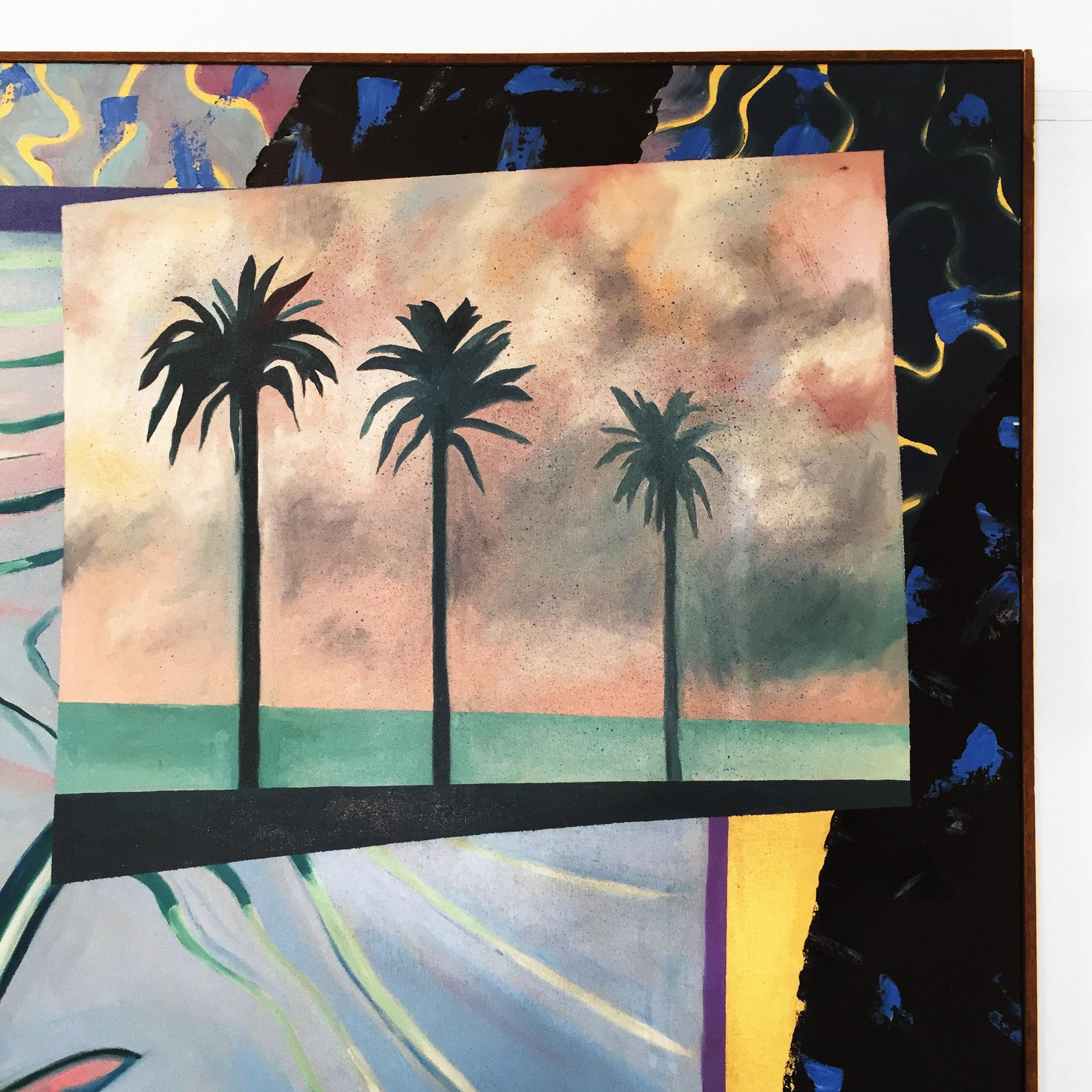 Peinture « Palm's Parade » de Richard Frank, huile sur toile, œuvre d'art des années 1980 Bon état - En vente à London, GB