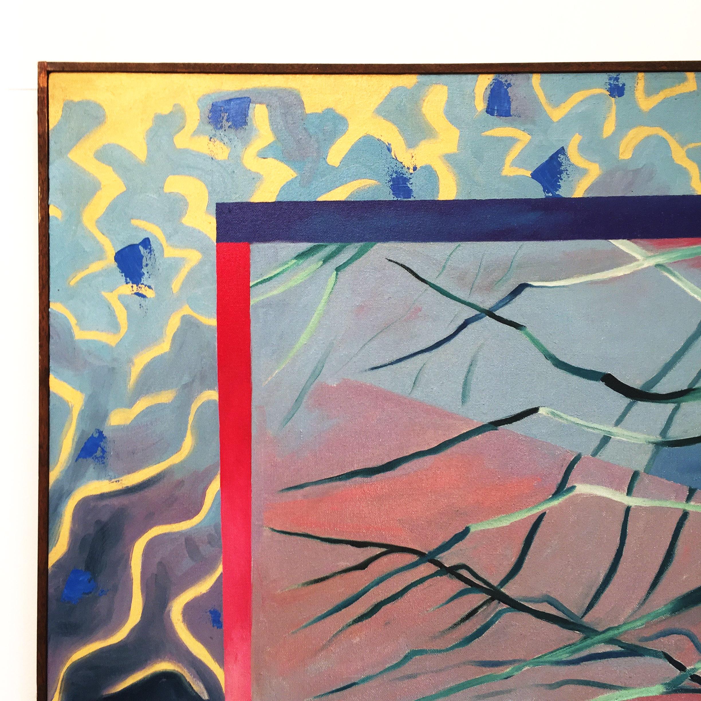 Fin du 20e siècle Peinture « Palm's Parade » de Richard Frank, huile sur toile, œuvre d'art des années 1980 en vente